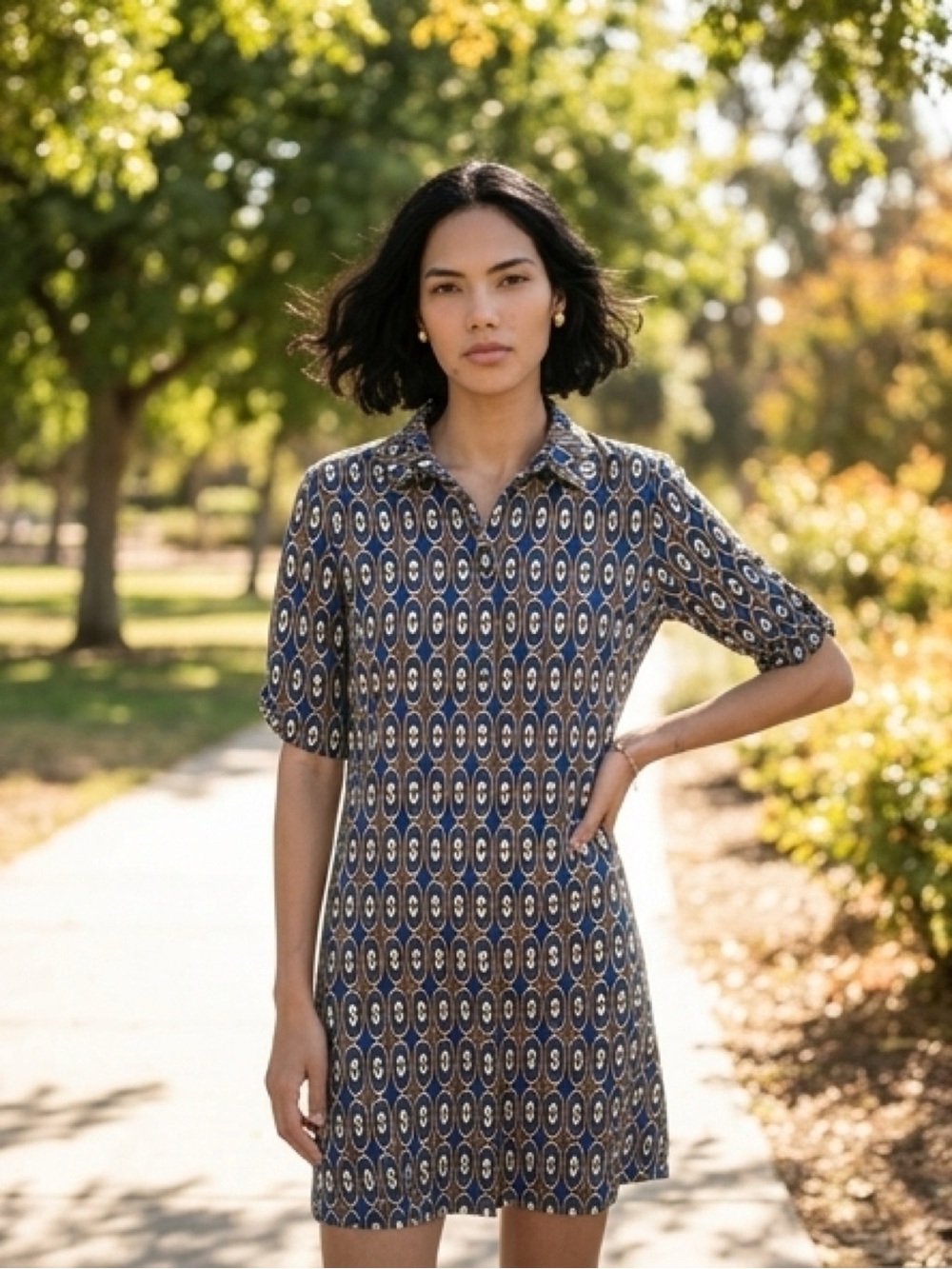 J. MCLAUGHLIN LAWRENCE OPTIC GEOMETRIC PRINT COLLARED SHIFT DRESS CORP-CORE EUC - Picture 3 of 14